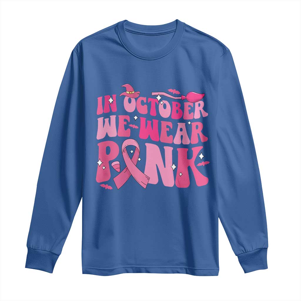 Breast Cancer Witch Support Squad Long Sleeve Shirt In October We Wear Pink Ribbon Halloween