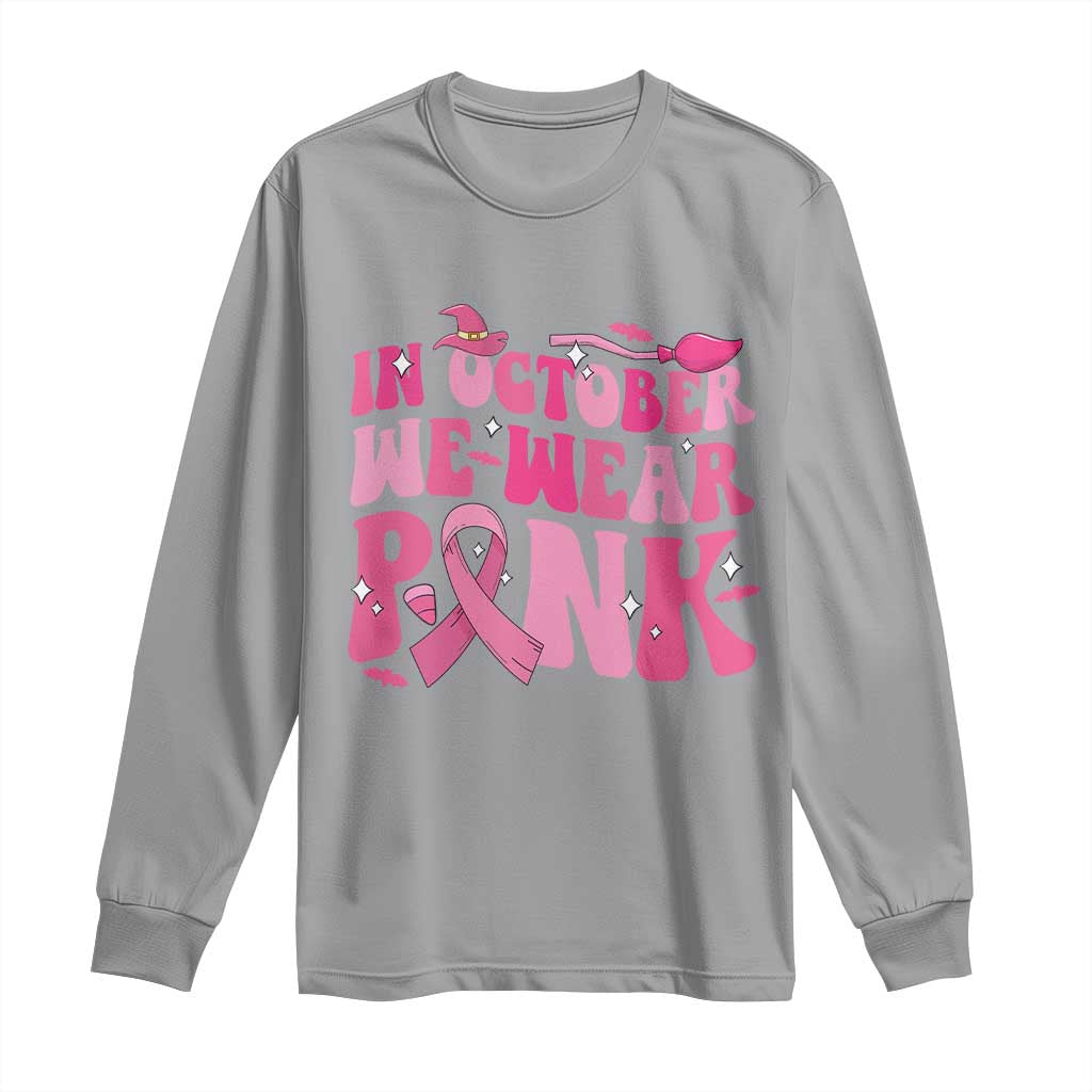 Breast Cancer Witch Support Squad Long Sleeve Shirt In October We Wear Pink Ribbon Halloween