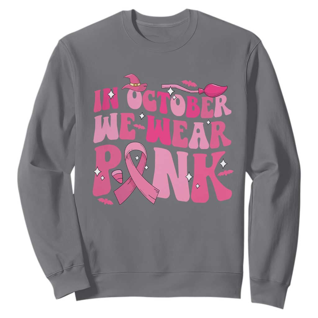 Breast Cancer Witch Support Squad Sweatshirt In October We Wear Pink Ribbon Halloween
