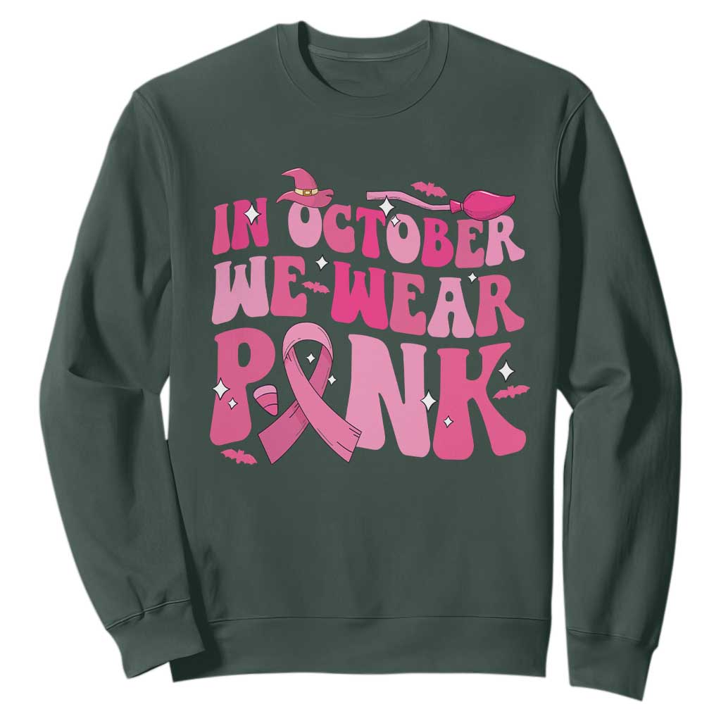 Breast Cancer Witch Support Squad Sweatshirt In October We Wear Pink Ribbon Halloween