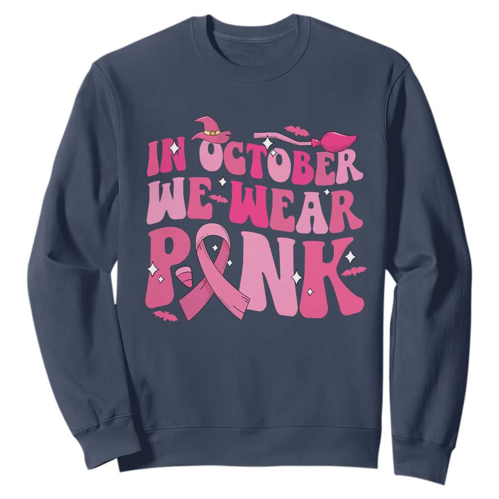 Breast Cancer Witch Support Squad Sweatshirt In October We Wear Pink Ribbon Halloween