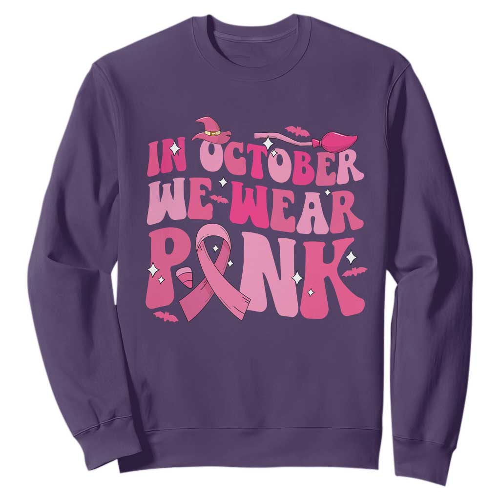 Breast Cancer Witch Support Squad Sweatshirt In October We Wear Pink Ribbon Halloween