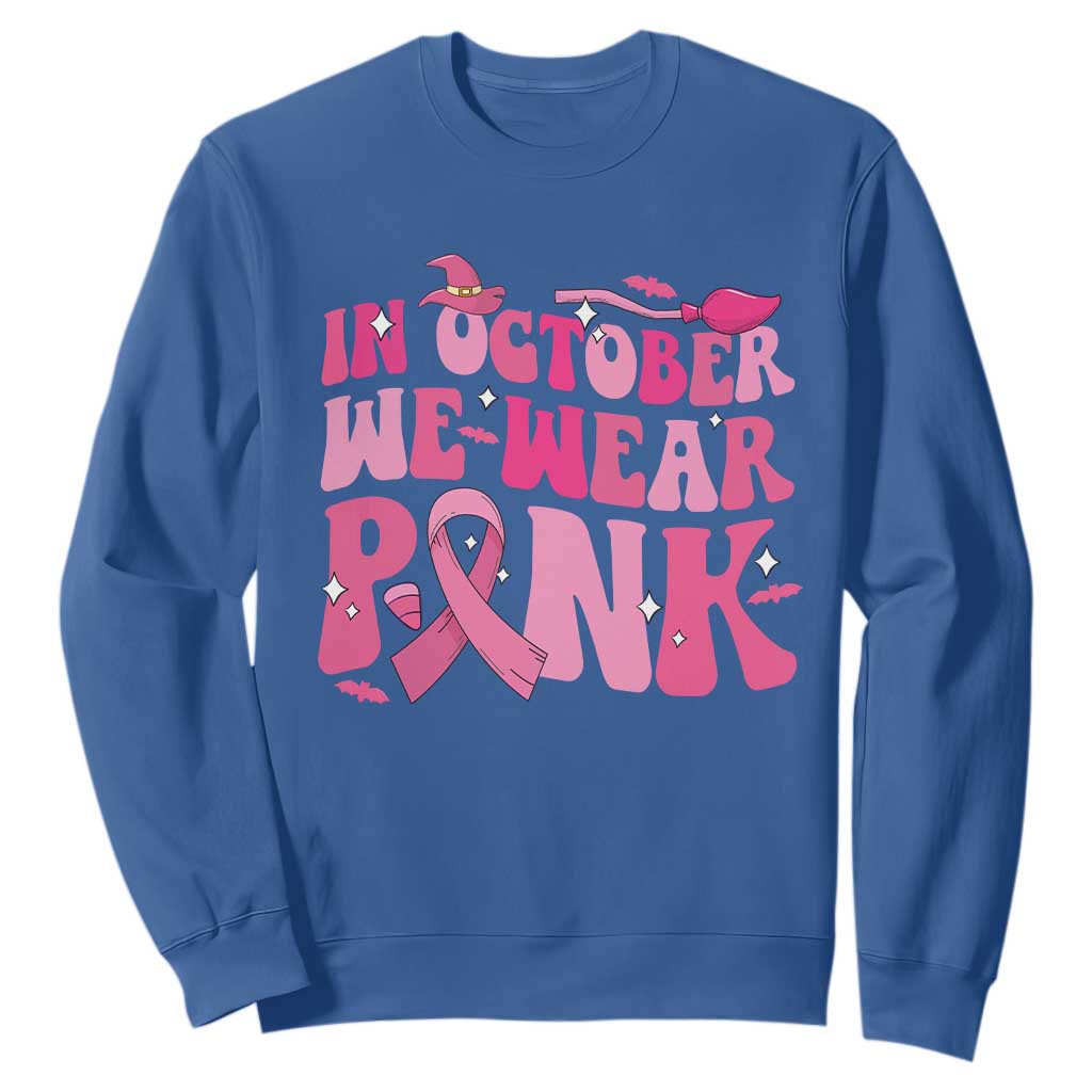 Breast Cancer Witch Support Squad Sweatshirt In October We Wear Pink Ribbon Halloween