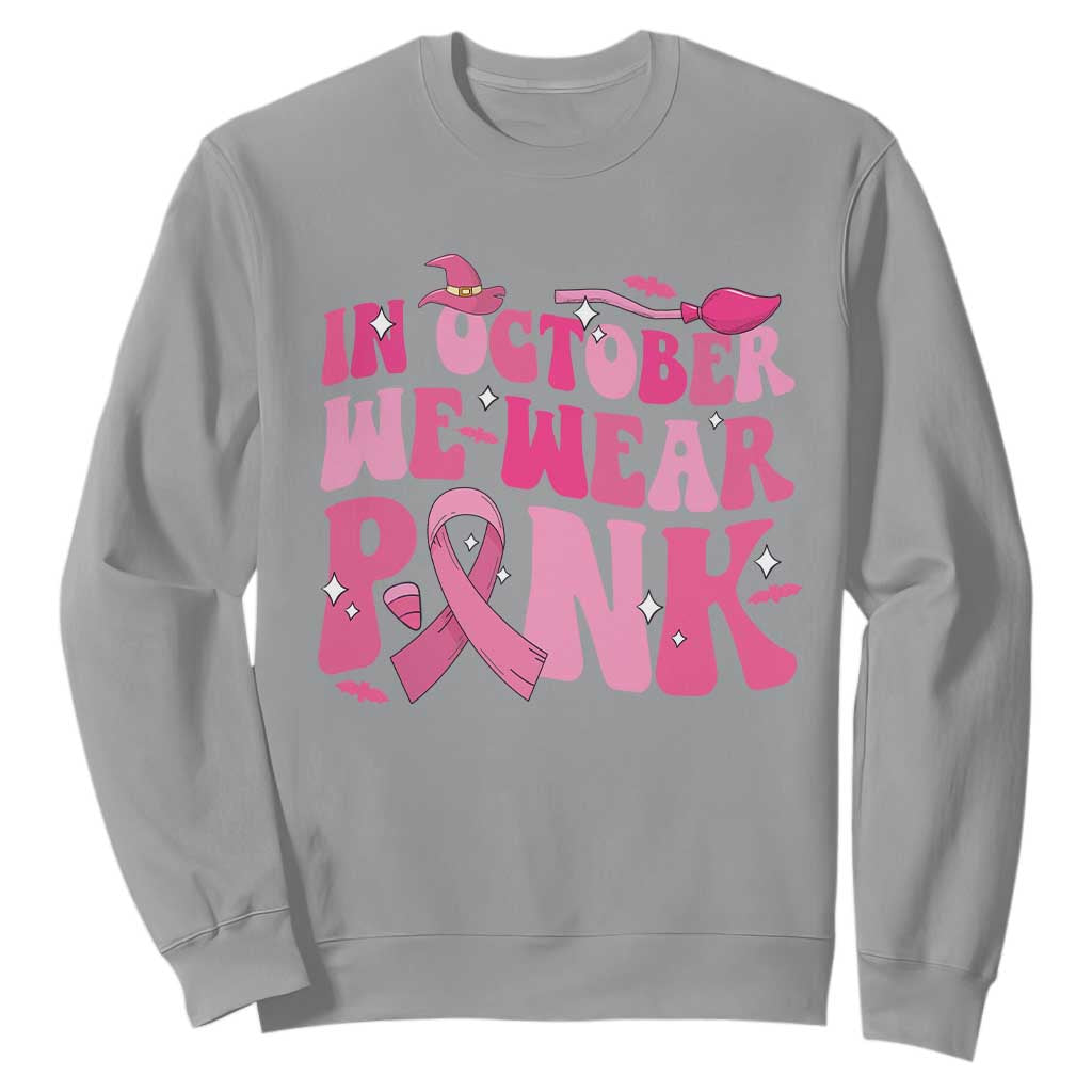 Breast Cancer Witch Support Squad Sweatshirt In October We Wear Pink Ribbon Halloween