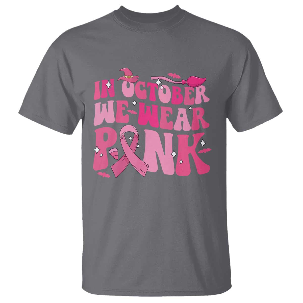 Breast Cancer Witch Support Squad T Shirt In October We Wear Pink Ribbon Halloween