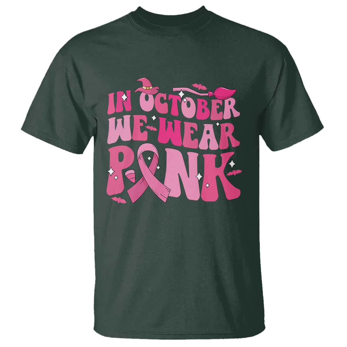 Breast Cancer Witch Support Squad T Shirt In October We Wear Pink Ribbon Halloween