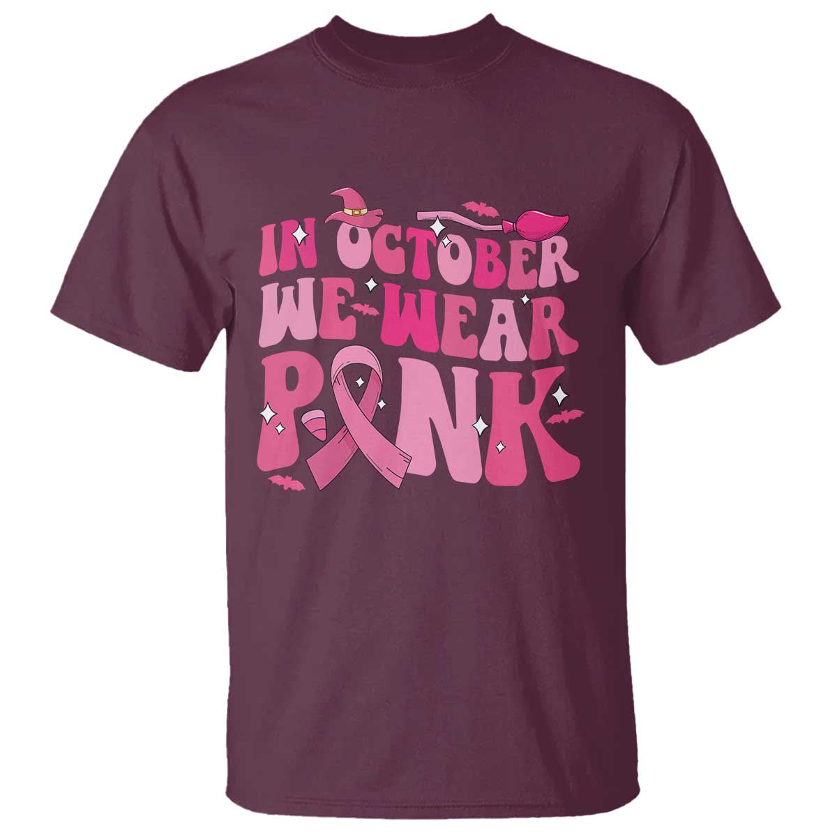 Breast Cancer Witch Support Squad T Shirt In October We Wear Pink Ribbon Halloween