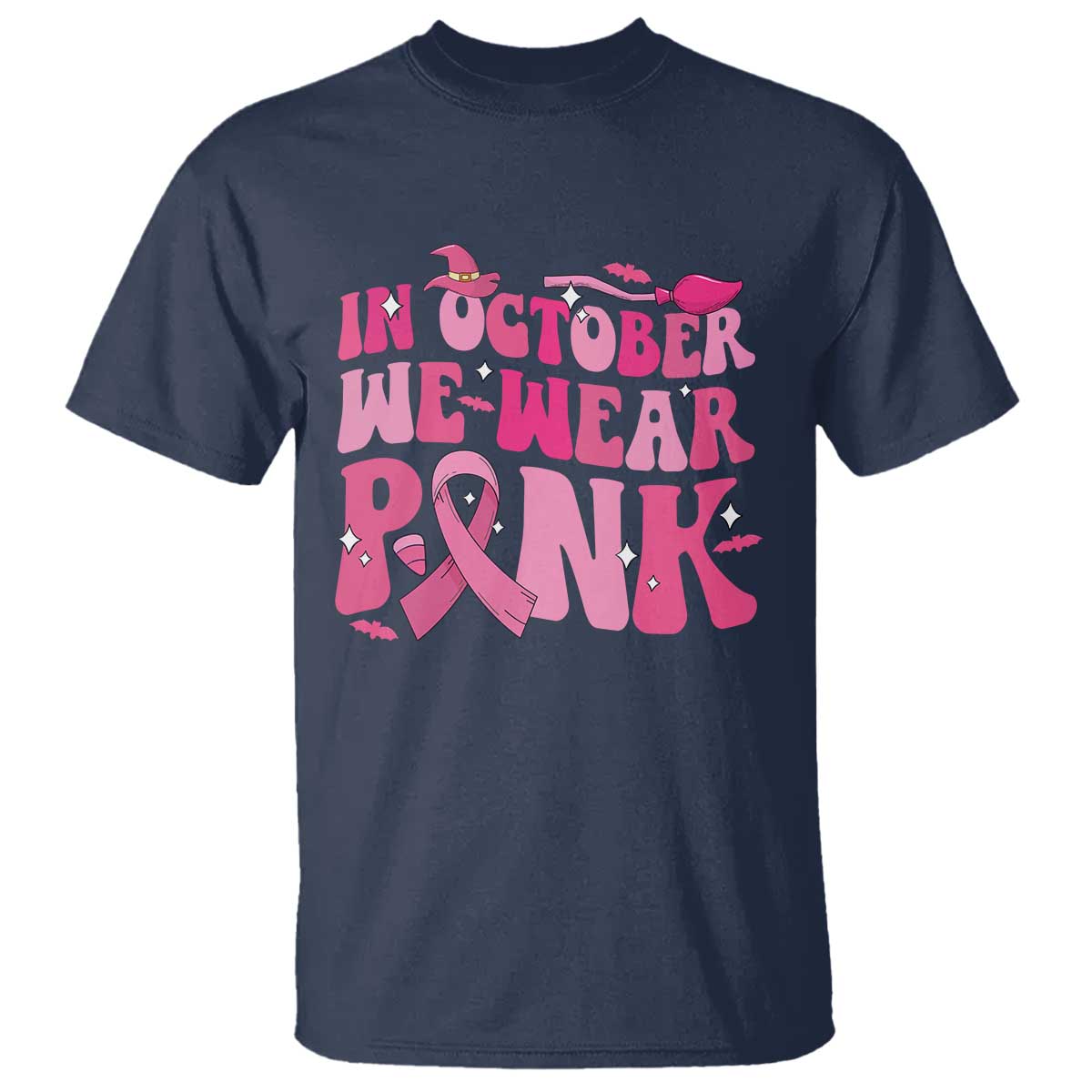Breast Cancer Witch Support Squad T Shirt In October We Wear Pink Ribbon Halloween