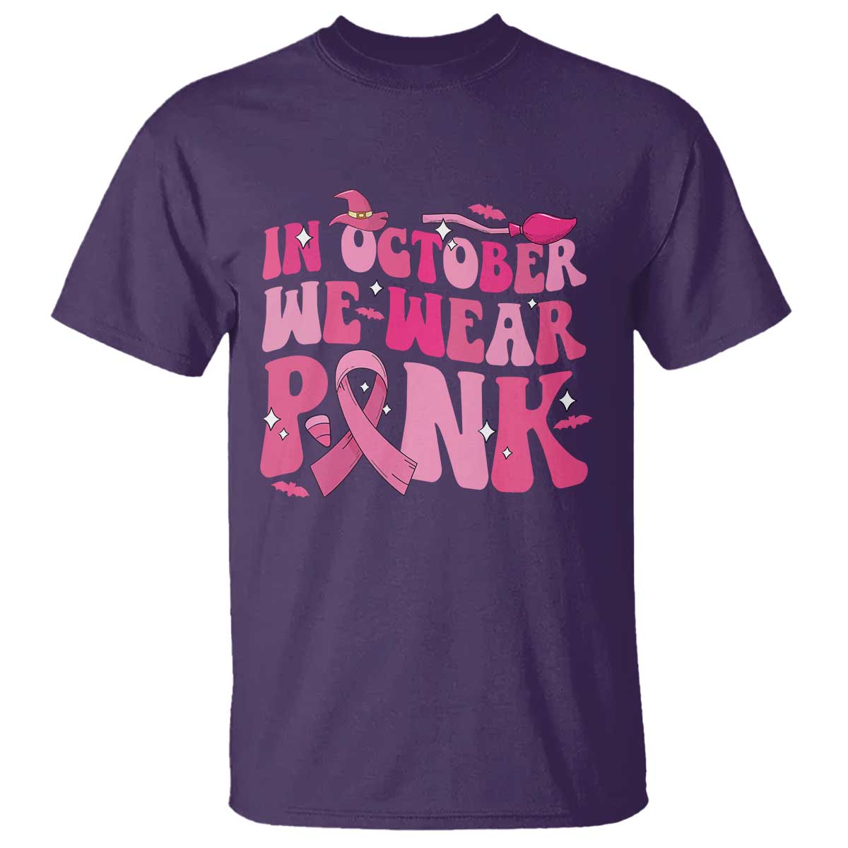 Breast Cancer Witch Support Squad T Shirt In October We Wear Pink Ribbon Halloween