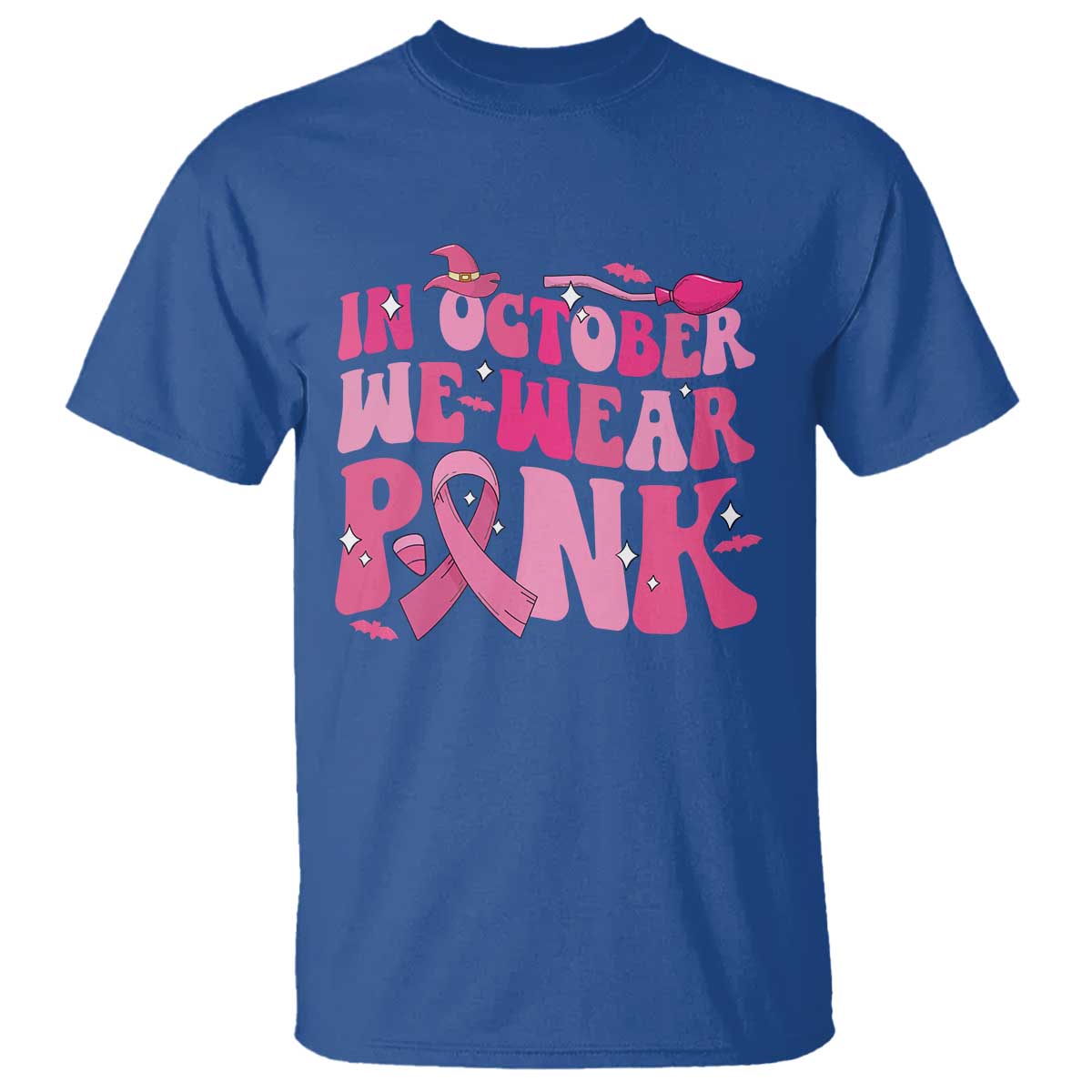 Breast Cancer Witch Support Squad T Shirt In October We Wear Pink Ribbon Halloween