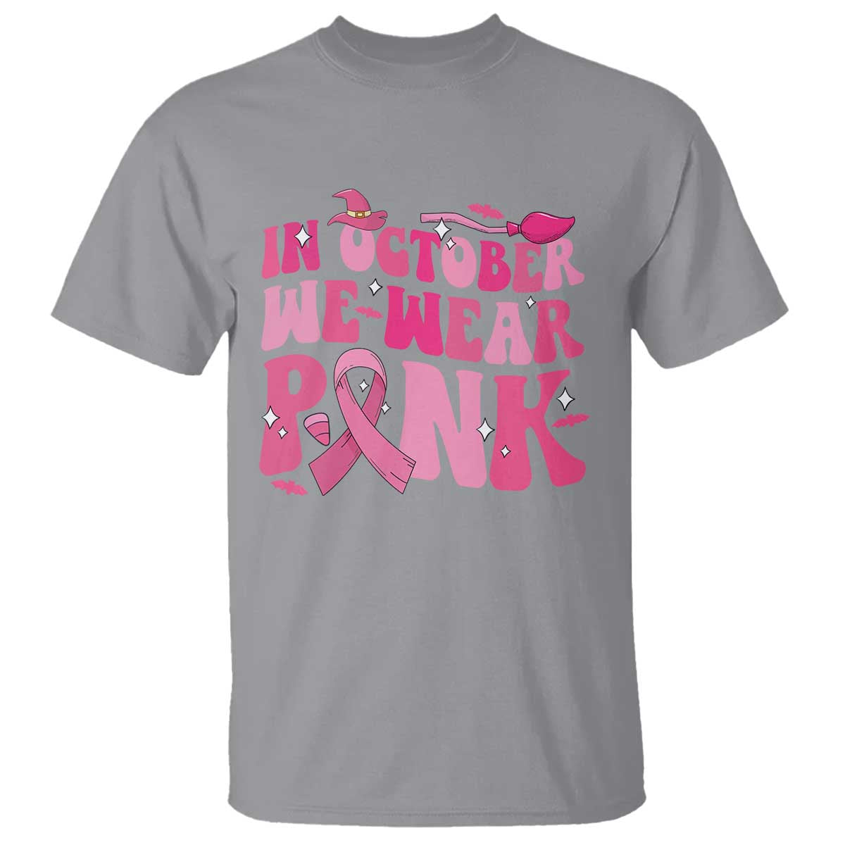 Breast Cancer Witch Support Squad T Shirt In October We Wear Pink Ribbon Halloween