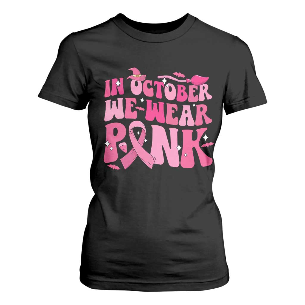 Breast Cancer Witch Support Squad T Shirt For Women In October We Wear Pink Ribbon Halloween
