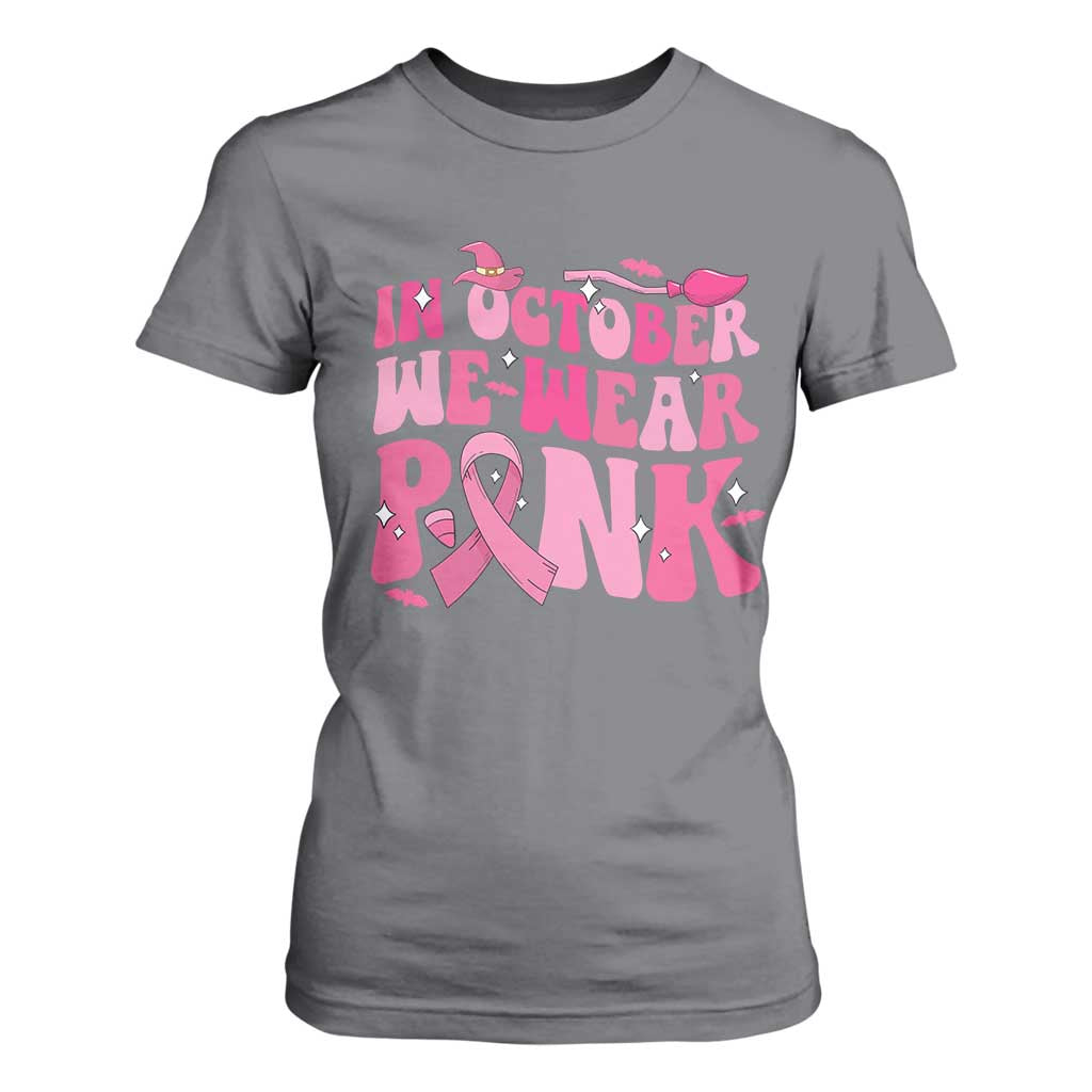 Breast Cancer Witch Support Squad T Shirt For Women In October We Wear Pink Ribbon Halloween