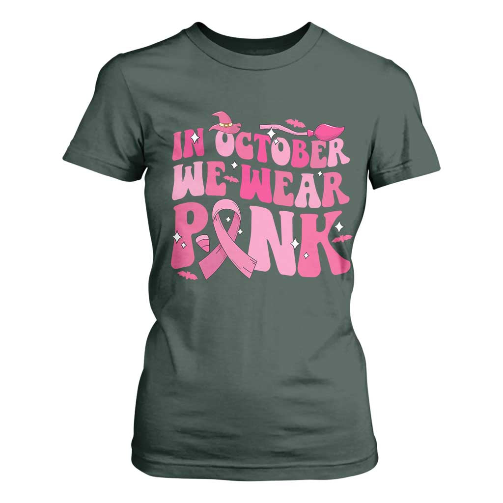 Breast Cancer Witch Support Squad T Shirt For Women In October We Wear Pink Ribbon Halloween