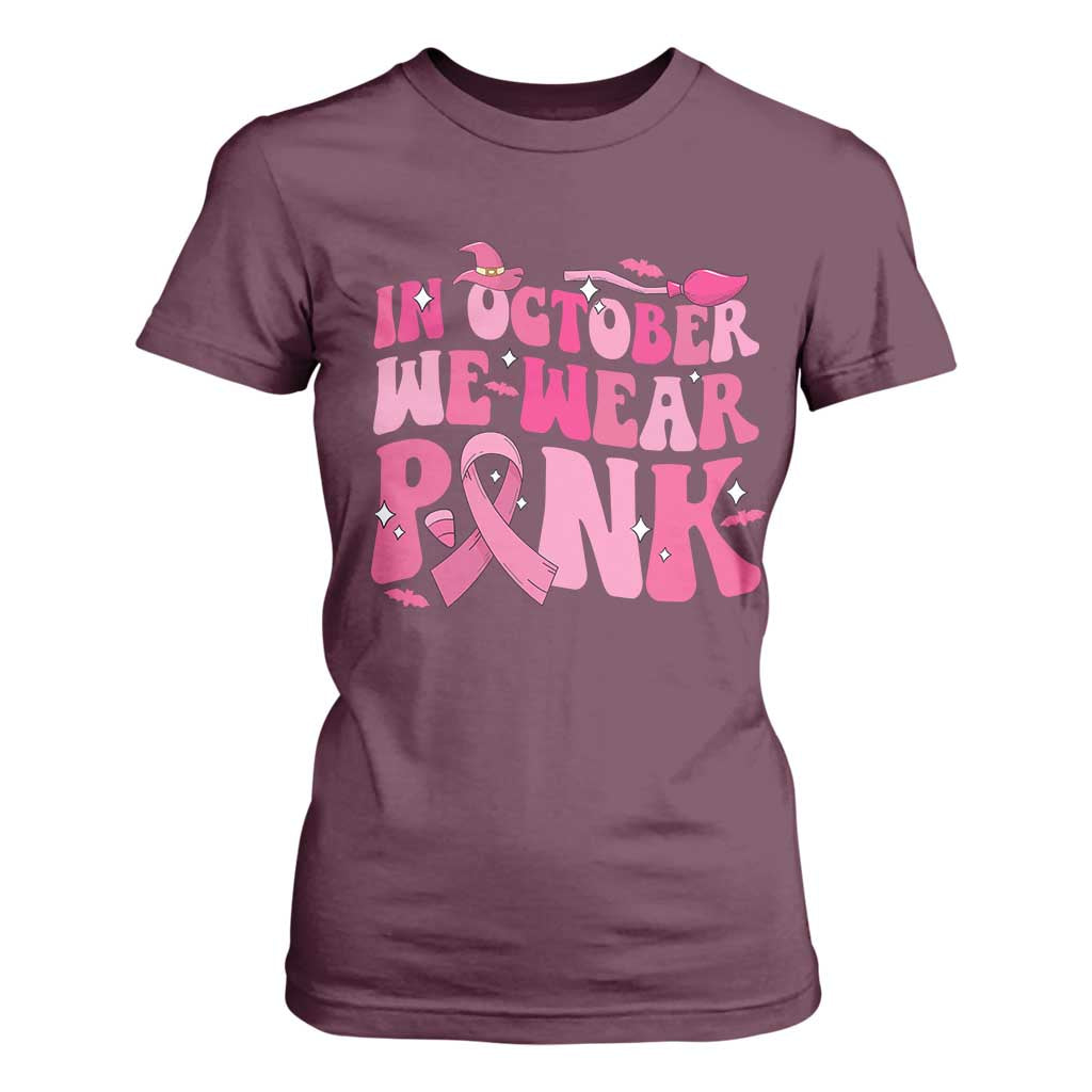 Breast Cancer Witch Support Squad T Shirt For Women In October We Wear Pink Ribbon Halloween