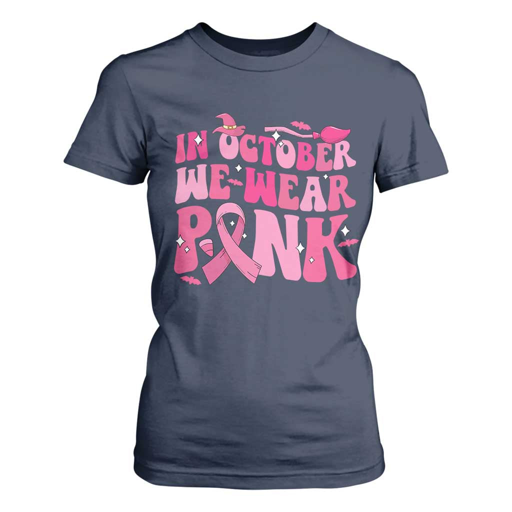 Breast Cancer Witch Support Squad T Shirt For Women In October We Wear Pink Ribbon Halloween