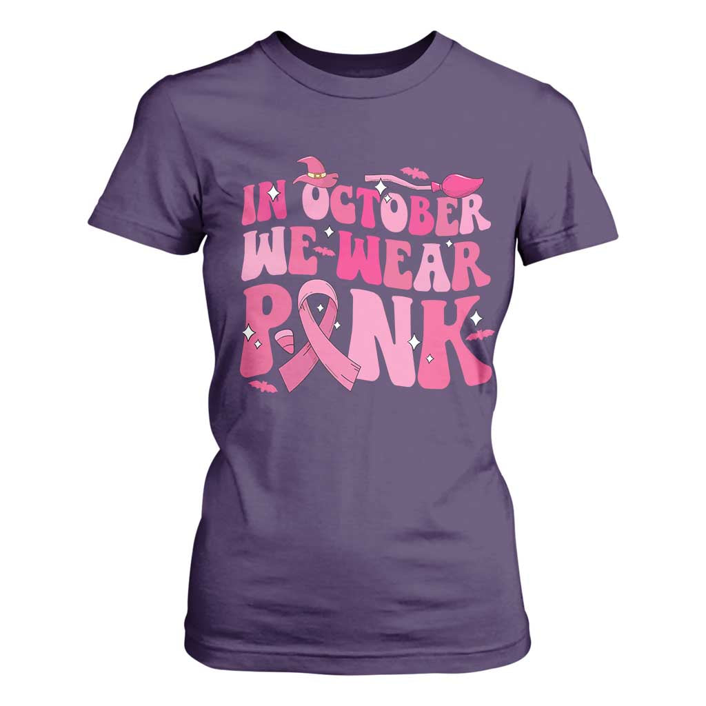 Breast Cancer Witch Support Squad T Shirt For Women In October We Wear Pink Ribbon Halloween