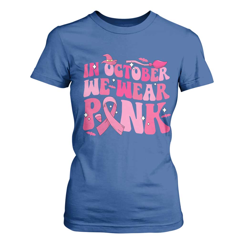Breast Cancer Witch Support Squad T Shirt For Women In October We Wear Pink Ribbon Halloween