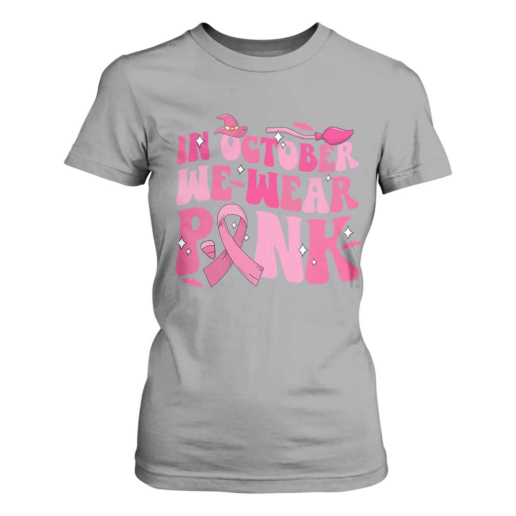 Breast Cancer Witch Support Squad T Shirt For Women In October We Wear Pink Ribbon Halloween