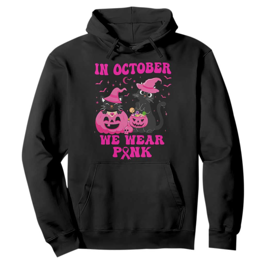 Breast Cancer Black Cat Support Squad Hoodie In October We Wear Pink Halloween