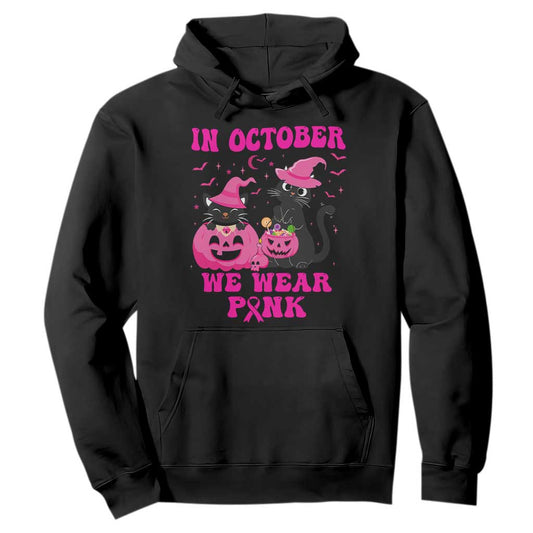 Breast Cancer Black Cat Support Squad Hoodie In October We Wear Pink Halloween