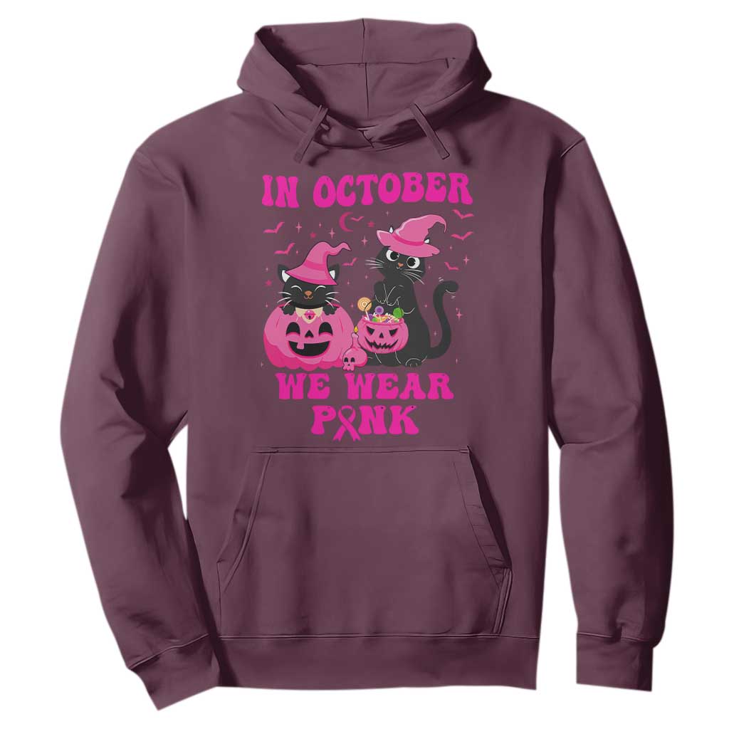 Breast Cancer Black Cat Support Squad Hoodie In October We Wear Pink Halloween