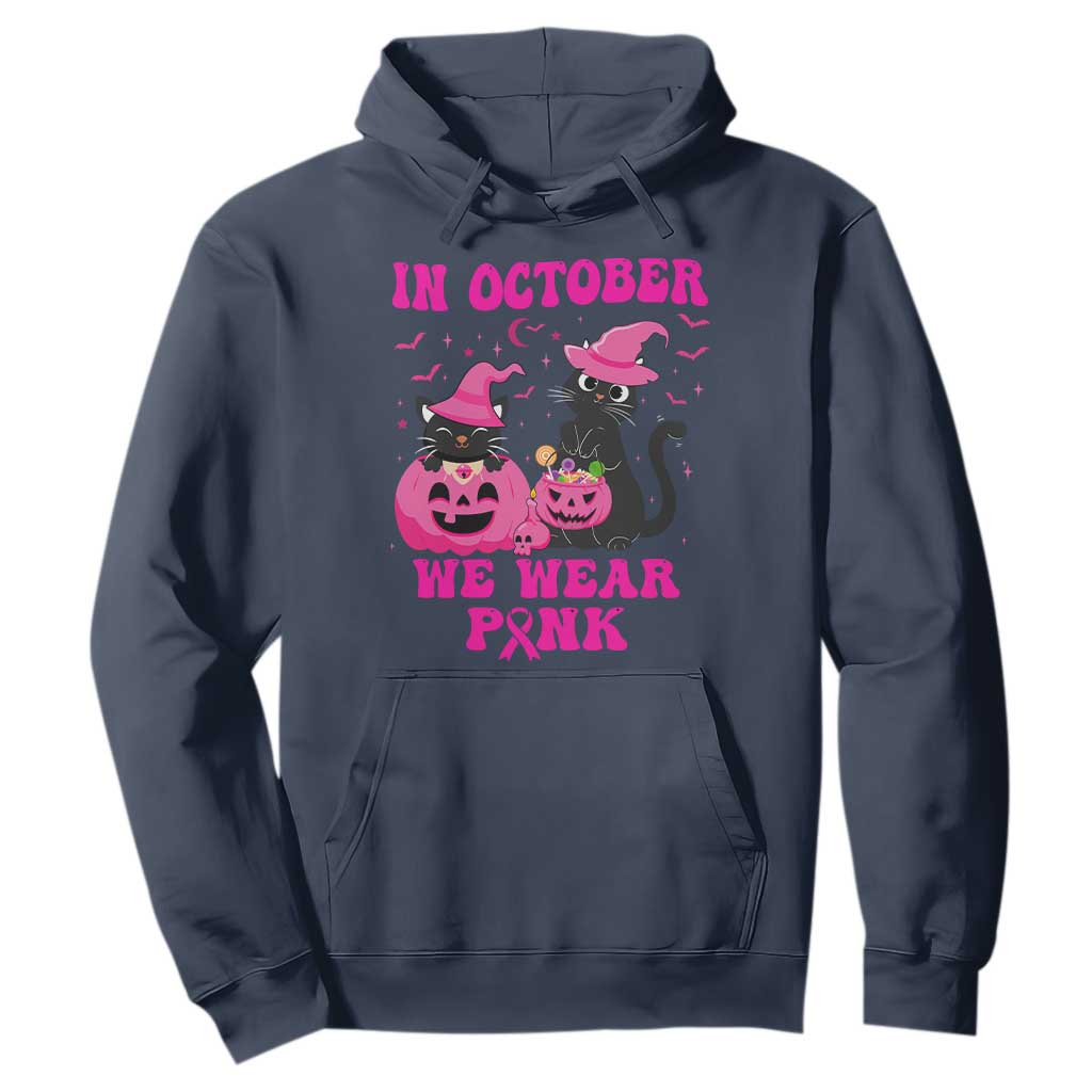 Breast Cancer Black Cat Support Squad Hoodie In October We Wear Pink Halloween