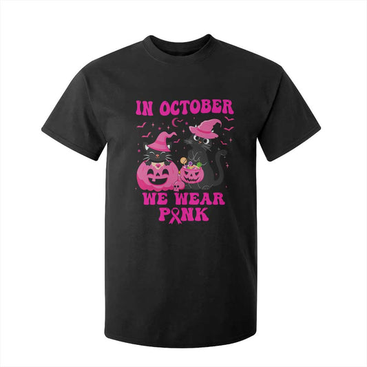 Breast Cancer Black Cat Support Squad T Shirt For Kid In October We Wear Pink Halloween