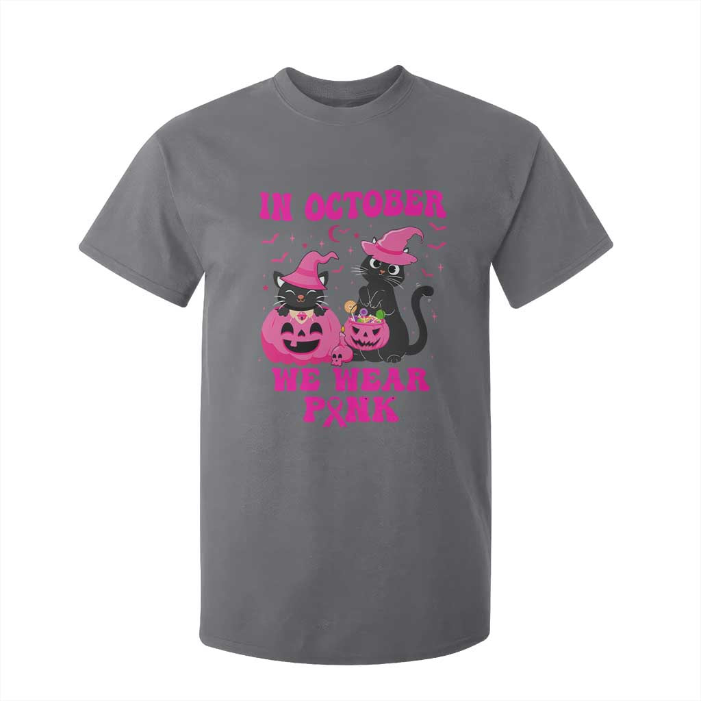 Breast Cancer Black Cat Support Squad T Shirt For Kid In October We Wear Pink Halloween