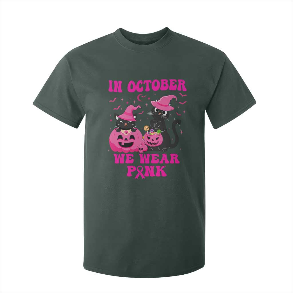 Breast Cancer Black Cat Support Squad T Shirt For Kid In October We Wear Pink Halloween