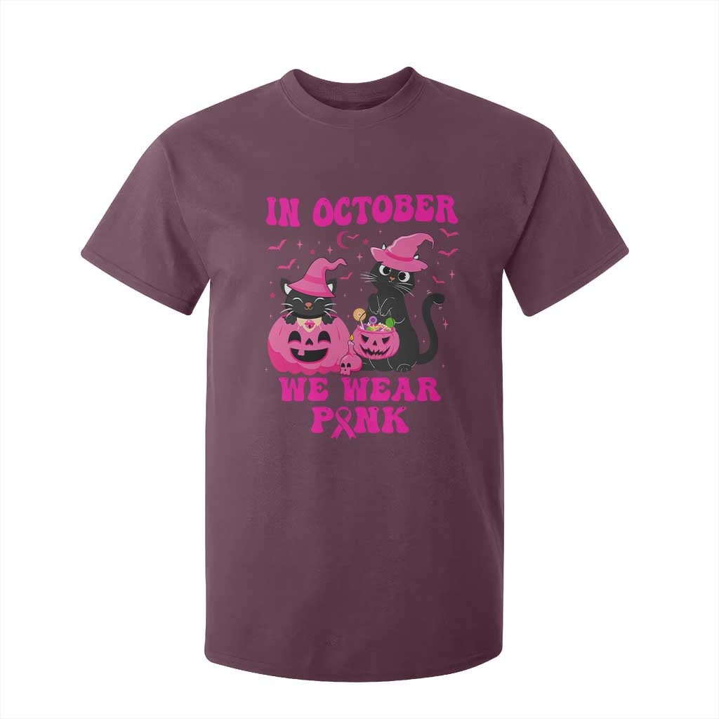 Breast Cancer Black Cat Support Squad T Shirt For Kid In October We Wear Pink Halloween
