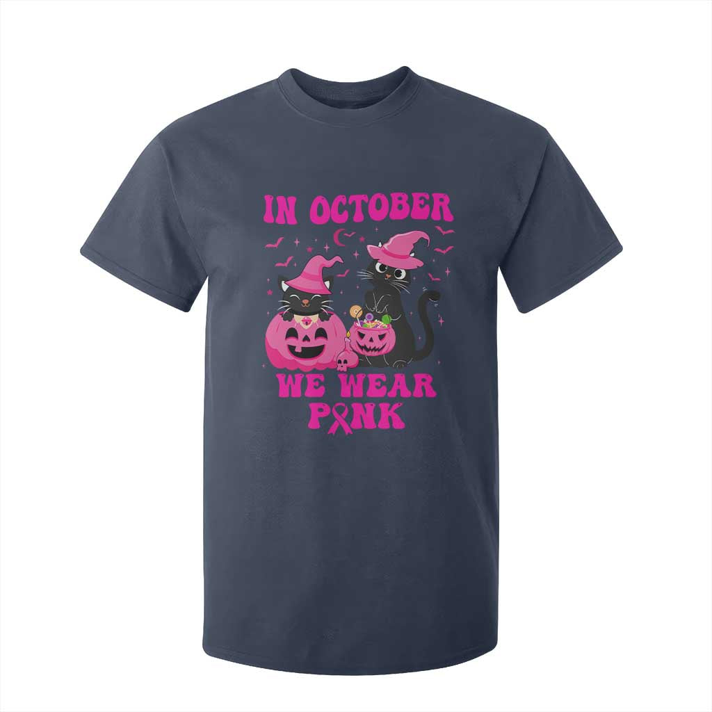 Breast Cancer Black Cat Support Squad T Shirt For Kid In October We Wear Pink Halloween