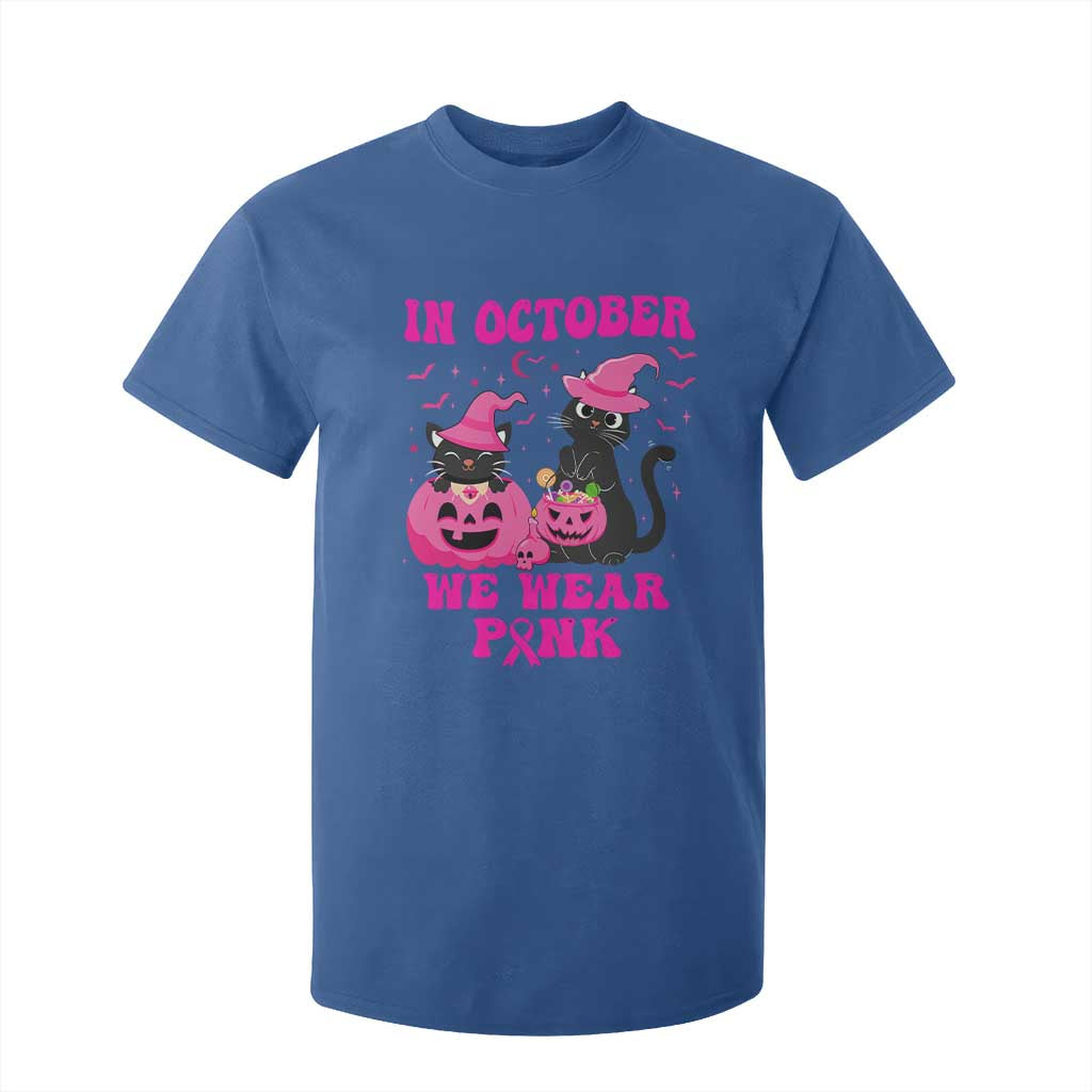 Breast Cancer Black Cat Support Squad T Shirt For Kid In October We Wear Pink Halloween