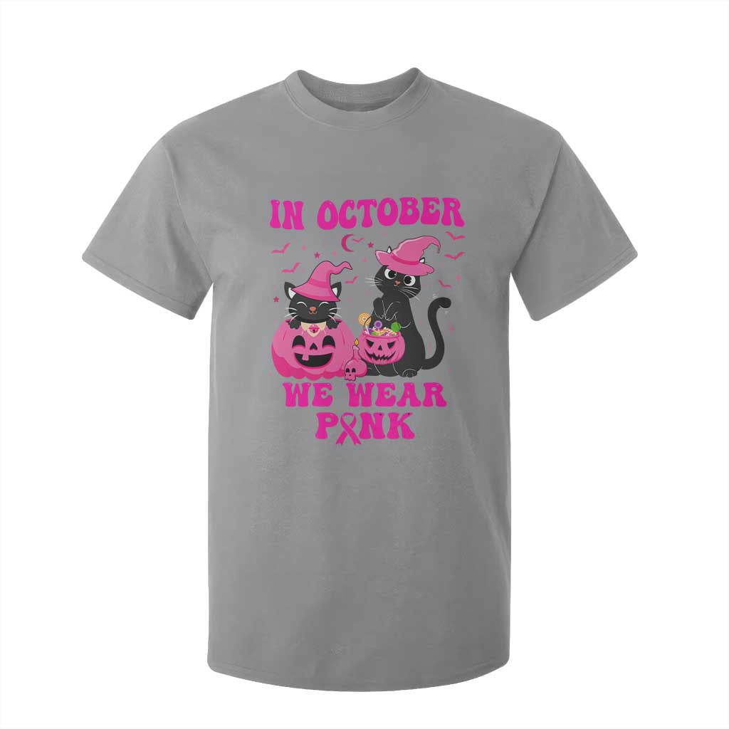 Breast Cancer Black Cat Support Squad T Shirt For Kid In October We Wear Pink Halloween