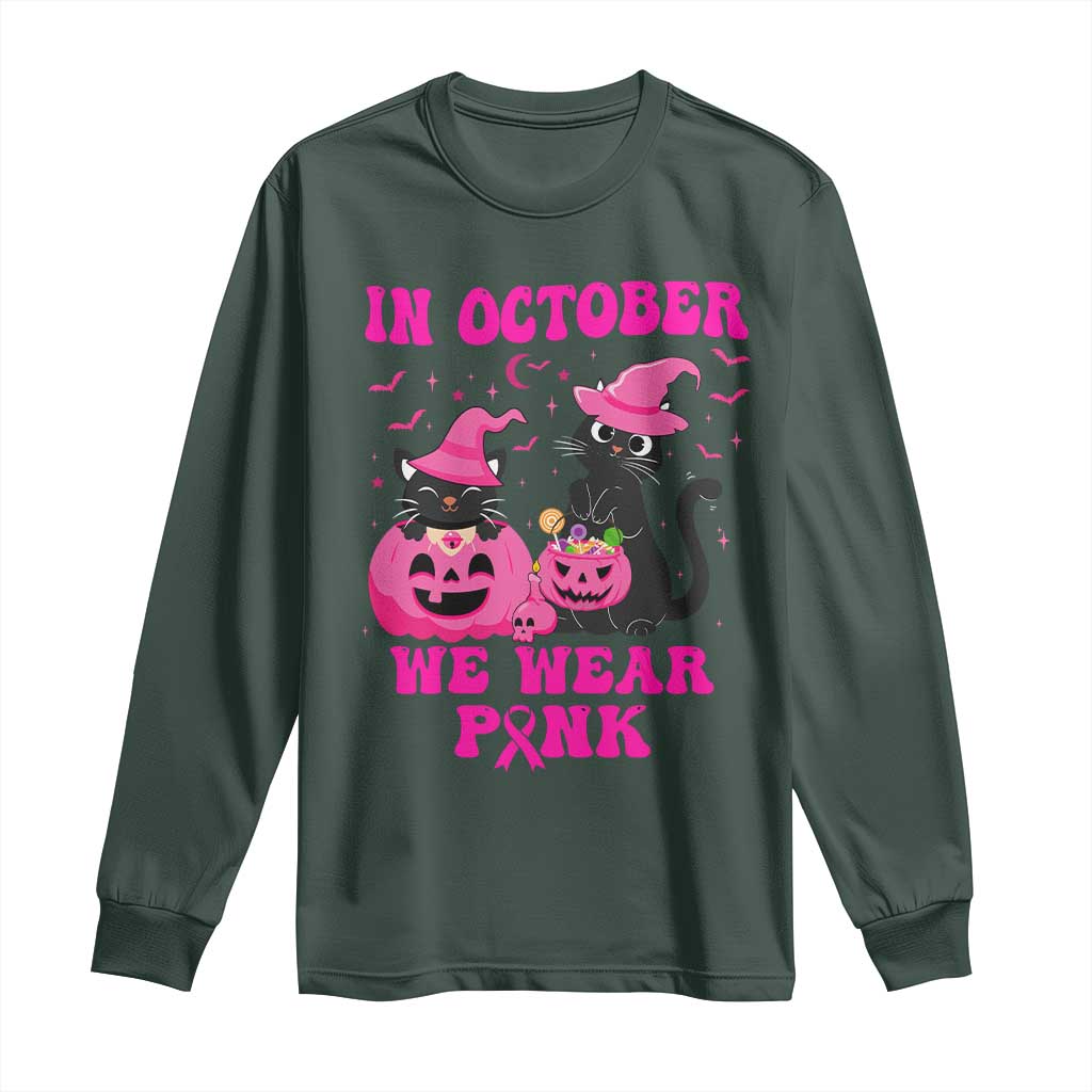 Breast Cancer Black Cat Support Squad Long Sleeve Shirt In October We Wear Pink Halloween