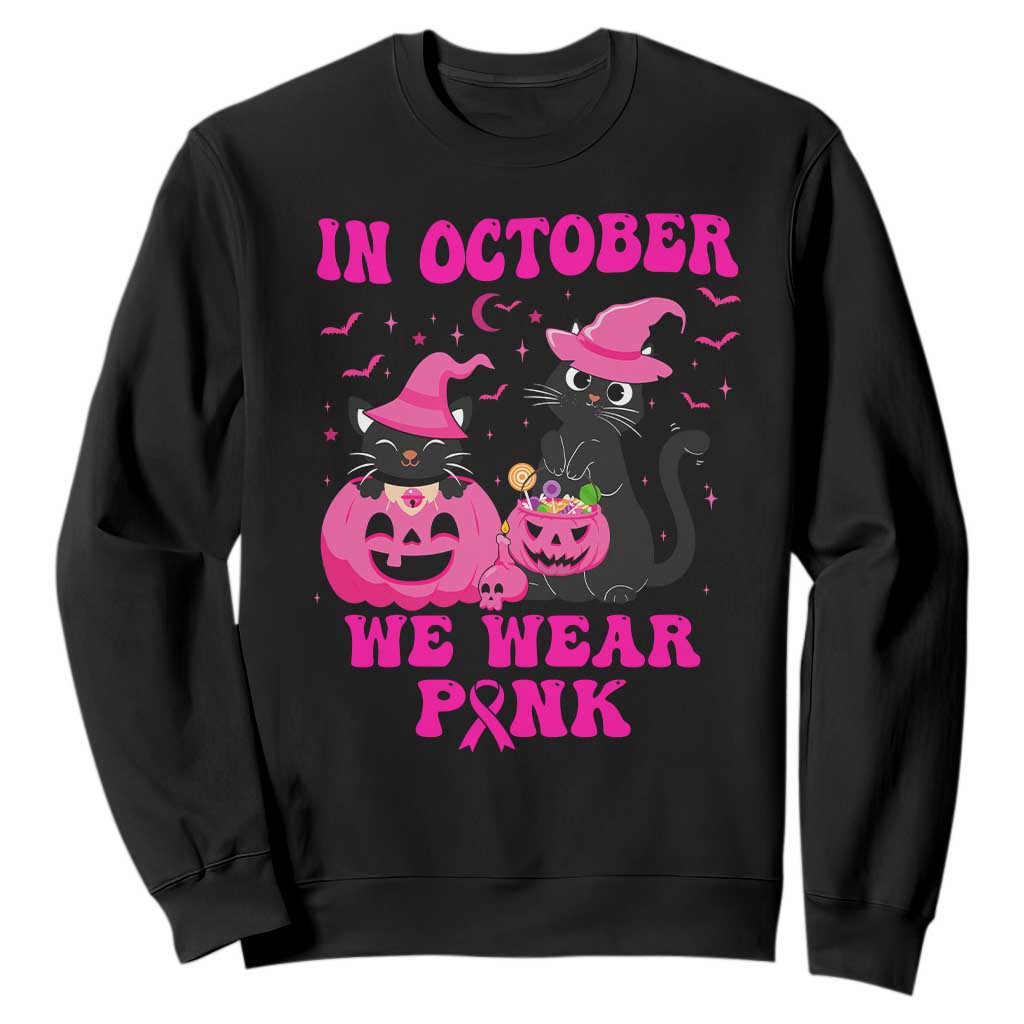 Breast Cancer Black Cat Support Squad Sweatshirt In October We Wear Pink Halloween