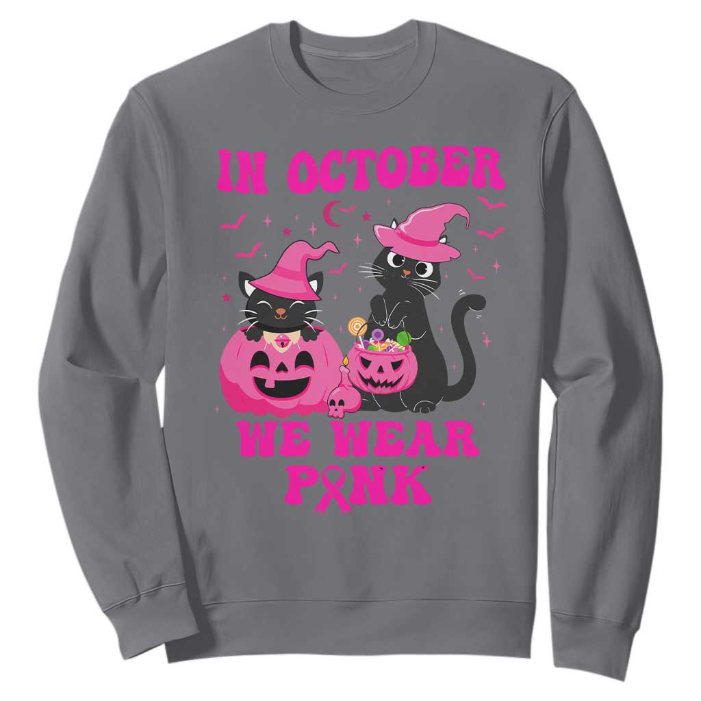 Breast Cancer Black Cat Support Squad Sweatshirt In October We Wear Pink Halloween