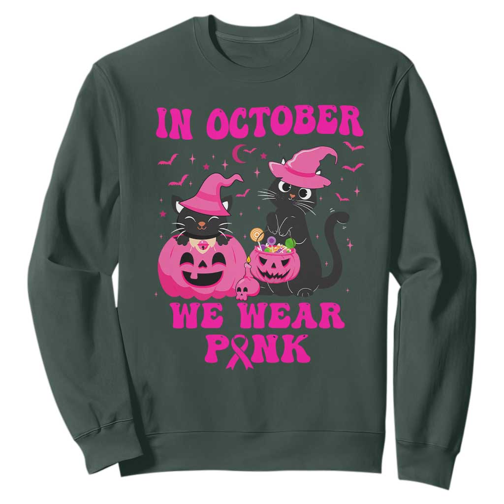 Breast Cancer Black Cat Support Squad Sweatshirt In October We Wear Pink Halloween