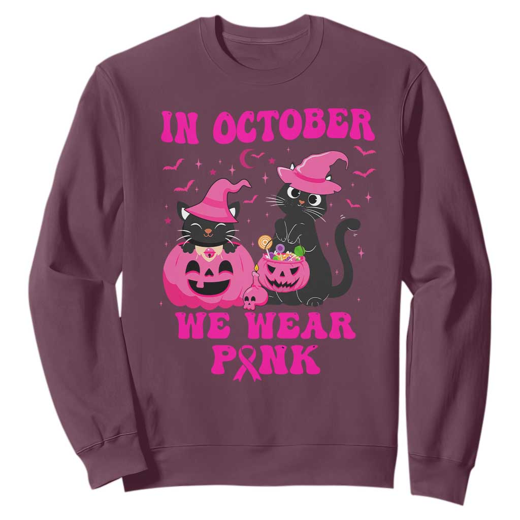 Breast Cancer Black Cat Support Squad Sweatshirt In October We Wear Pink Halloween