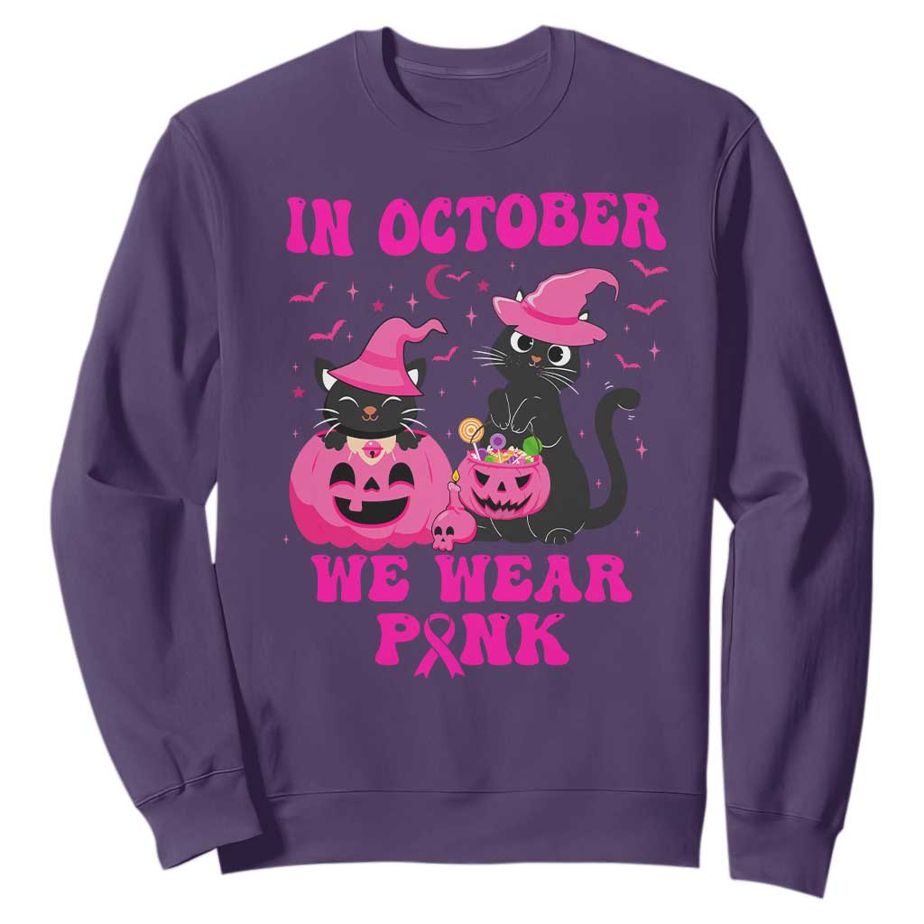 Breast Cancer Black Cat Support Squad Sweatshirt In October We Wear Pink Halloween