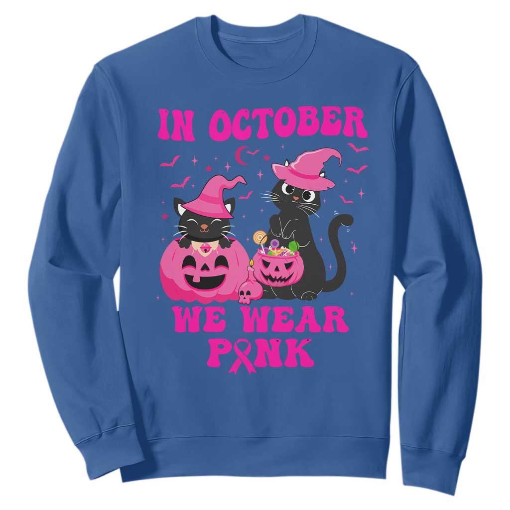 Breast Cancer Black Cat Support Squad Sweatshirt In October We Wear Pink Halloween