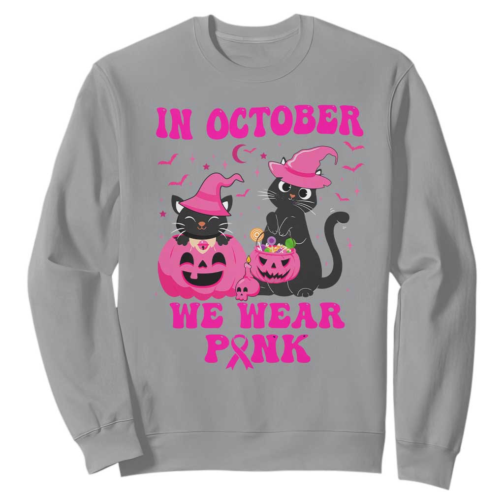 Breast Cancer Black Cat Support Squad Sweatshirt In October We Wear Pink Halloween