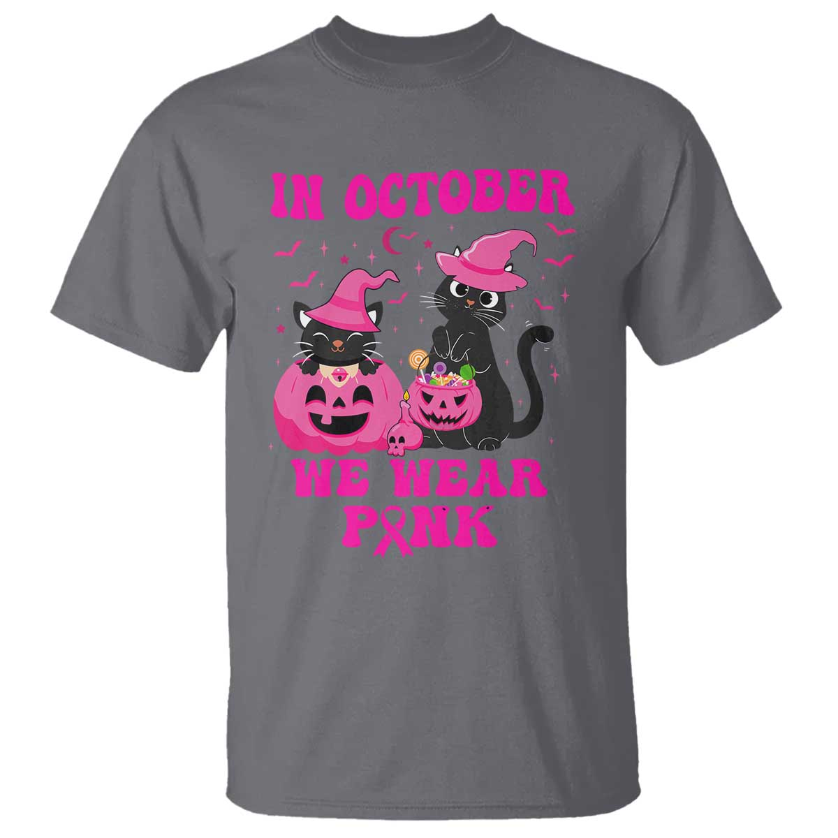 Breast Cancer Black Cat Support Squad T Shirt In October We Wear Pink Halloween