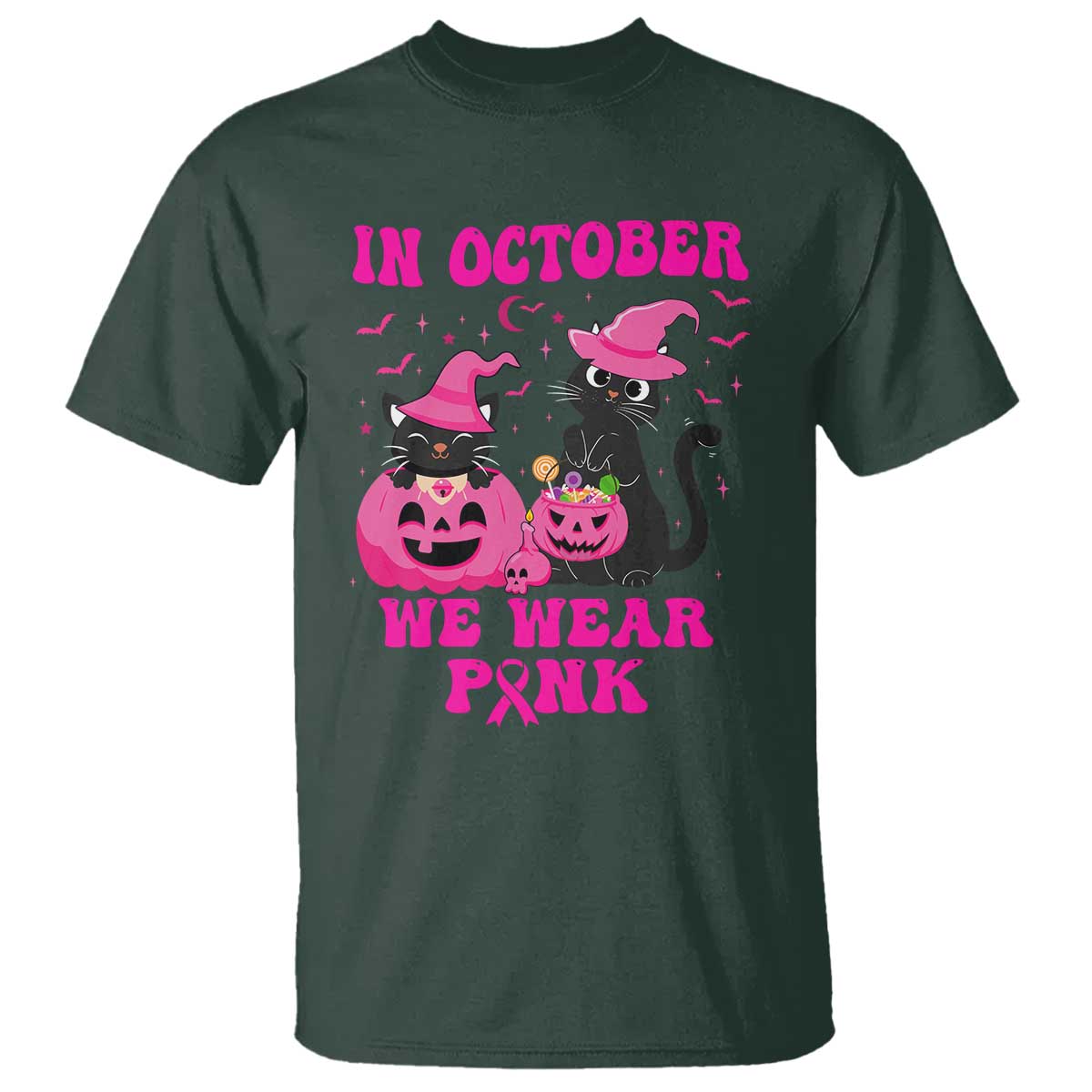 Breast Cancer Black Cat Support Squad T Shirt In October We Wear Pink Halloween
