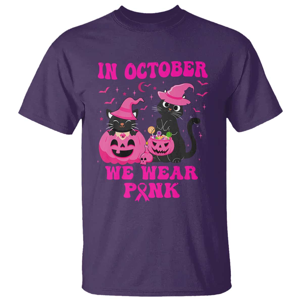 Breast Cancer Black Cat Support Squad T Shirt In October We Wear Pink Halloween