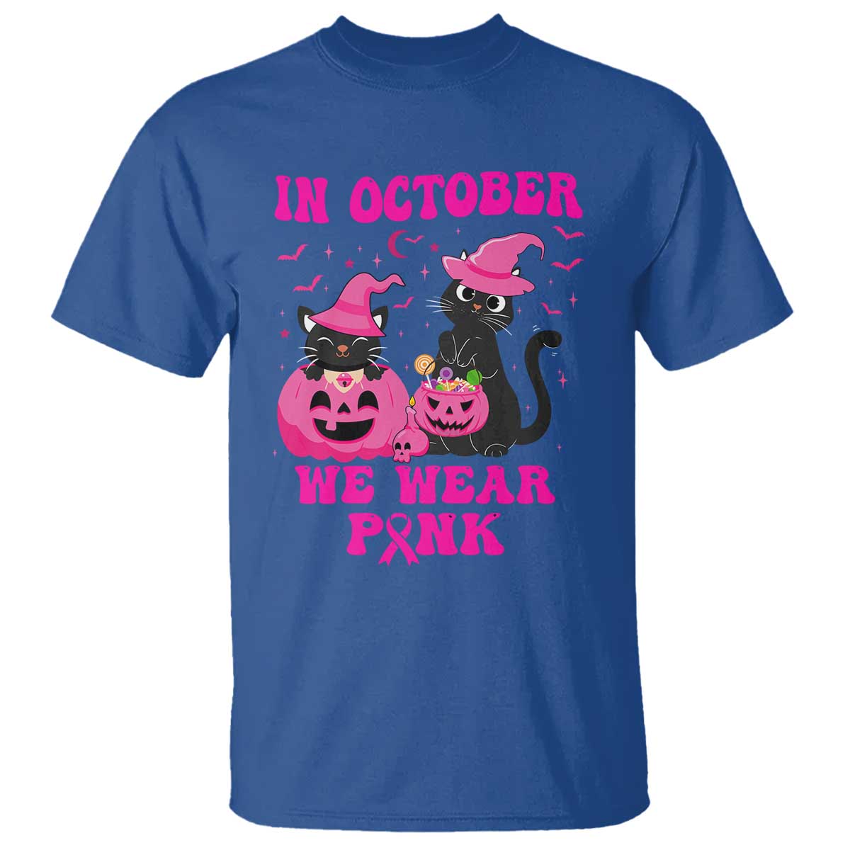 Breast Cancer Black Cat Support Squad T Shirt In October We Wear Pink Halloween