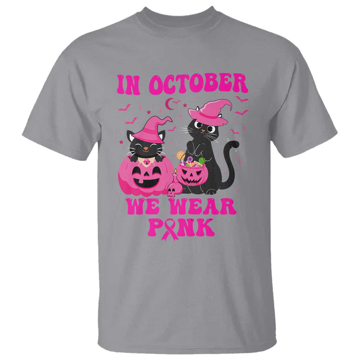 Breast Cancer Black Cat Support Squad T Shirt In October We Wear Pink Halloween