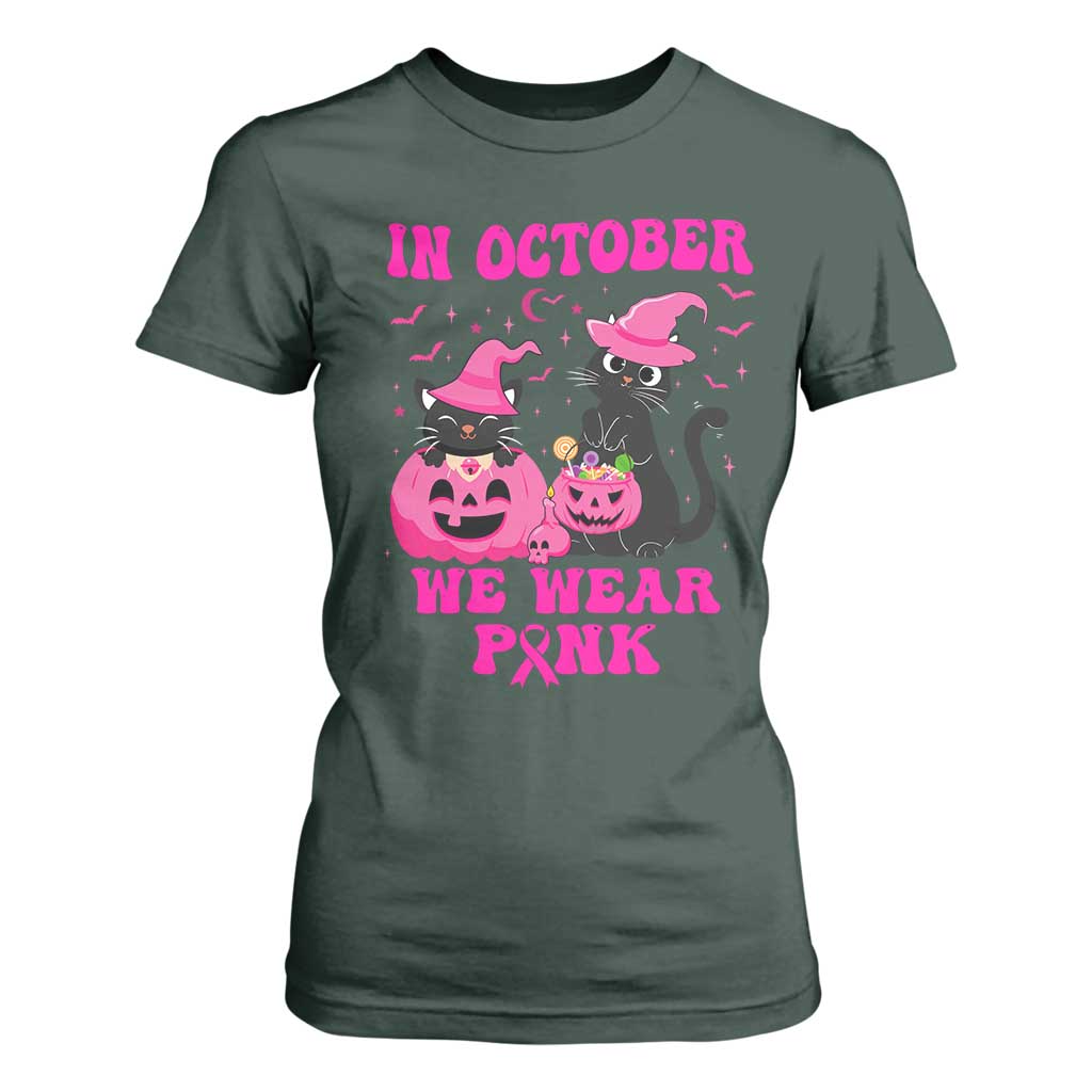 Breast Cancer Black Cat Support Squad T Shirt For Women In October We Wear Pink Halloween