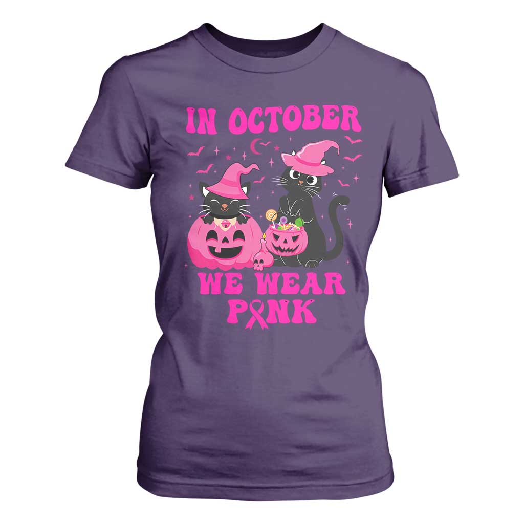 Breast Cancer Black Cat Support Squad T Shirt For Women In October We Wear Pink Halloween