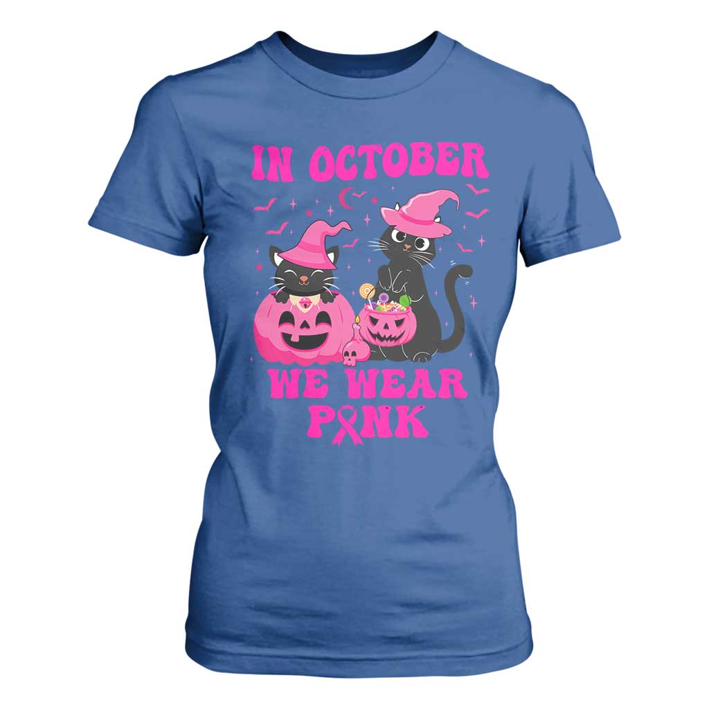 Breast Cancer Black Cat Support Squad T Shirt For Women In October We Wear Pink Halloween
